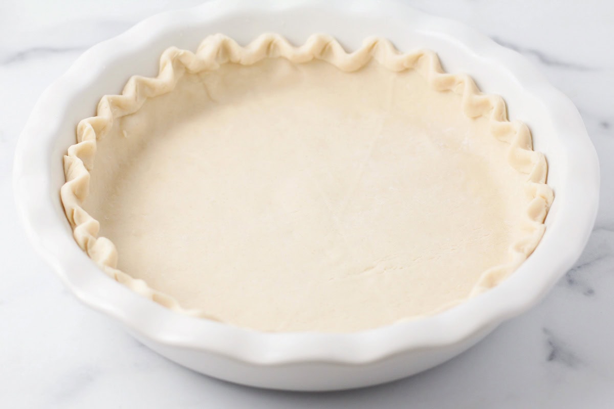 Pie crust in baking dish.