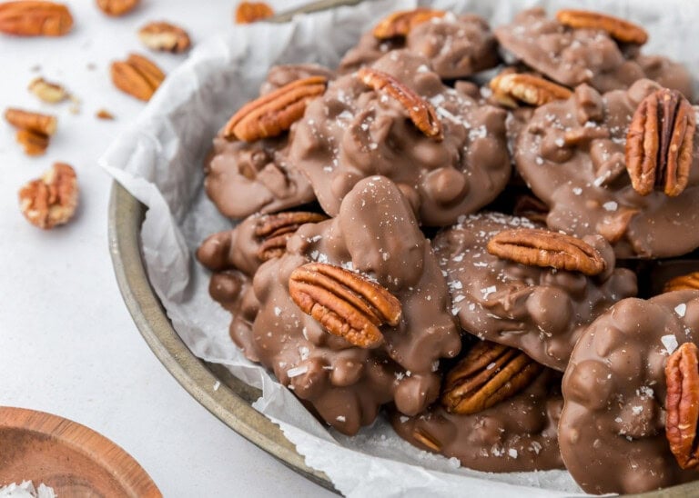Crockpot candy piled on wax paper.