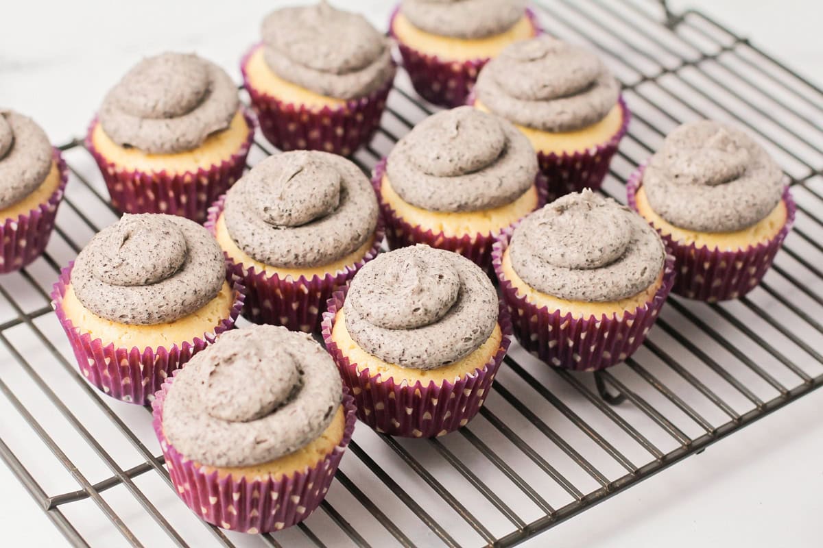 Oreo frosting on top of cupcakes.