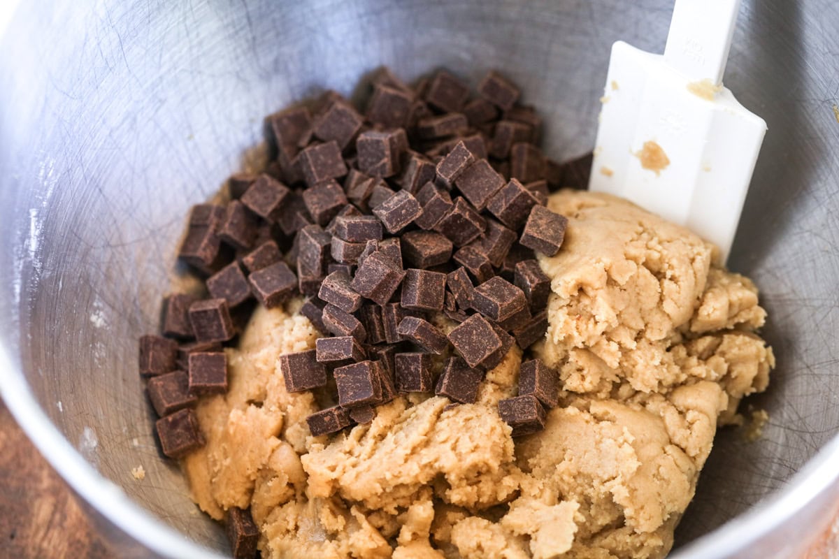 Cookie dough and chocolate chunks for Jack Jack cookies.