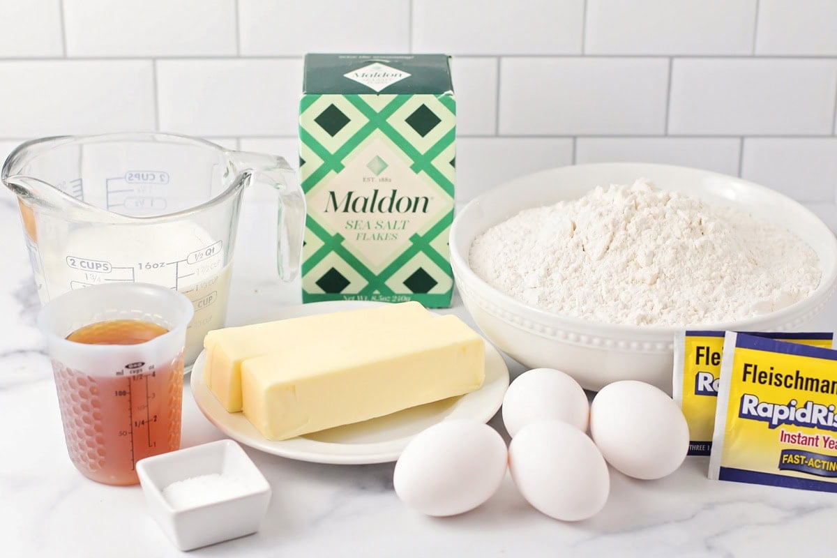 Ingredients for rolls on a kitchen counter.