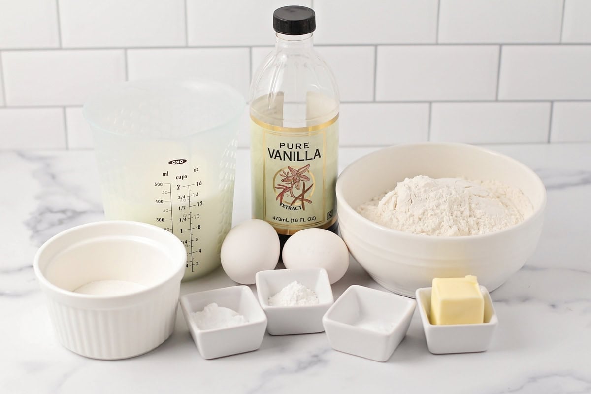 Ingredients for poffertjes on a kitchen counter.