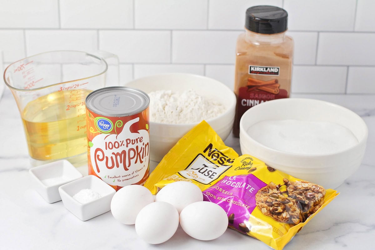 Ingredients for muffins on a kitchen counter.