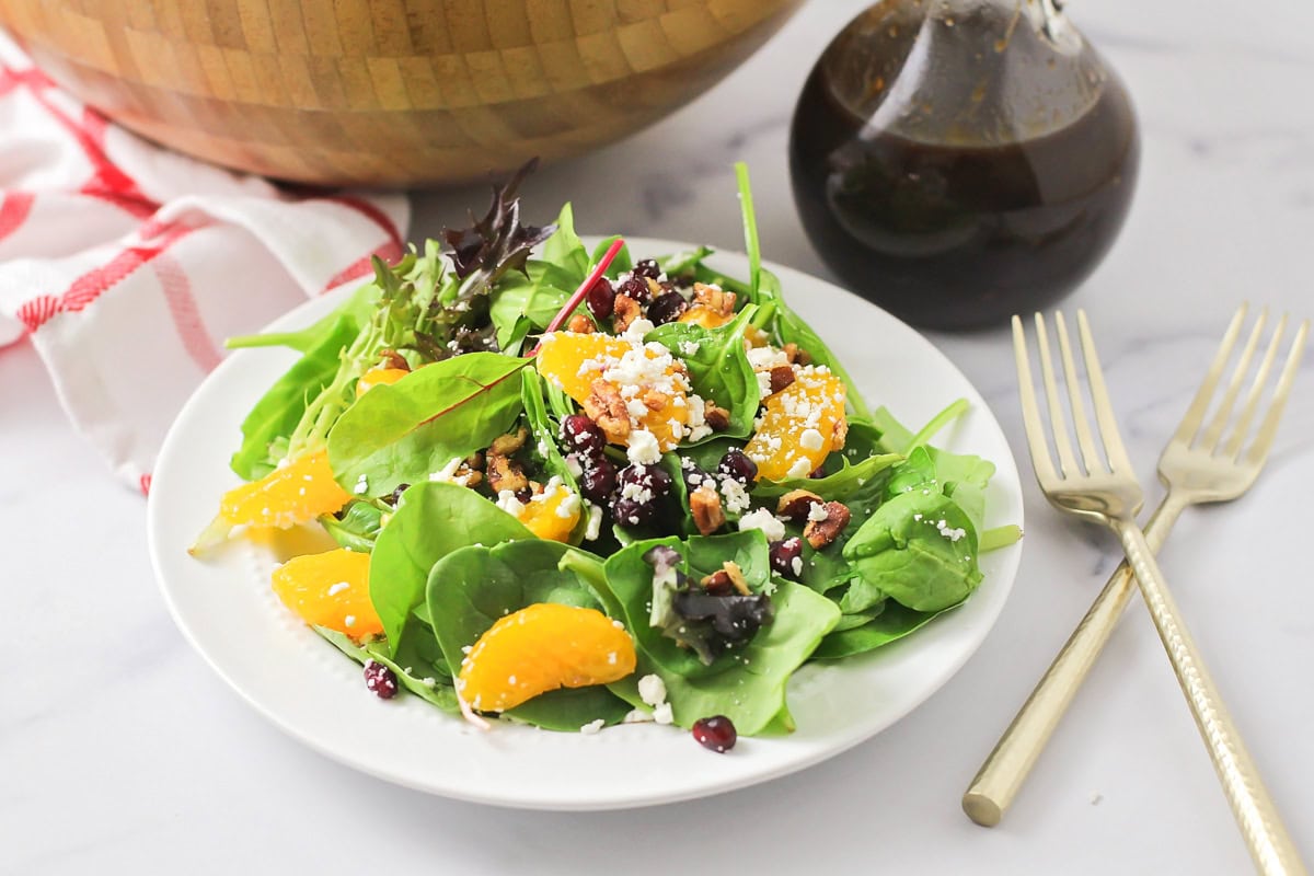 Christmas salad in a white bowl.