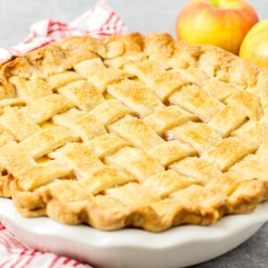 A lattice pie crust topped pie.