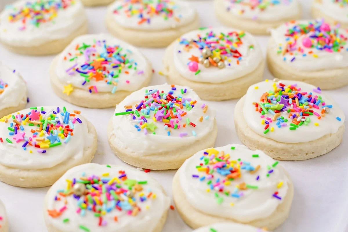 Sugar cookie frosting with sprinkles on top.