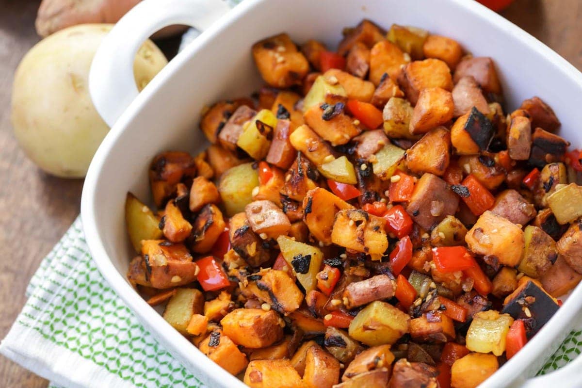 A dish of sweet potato hash. 