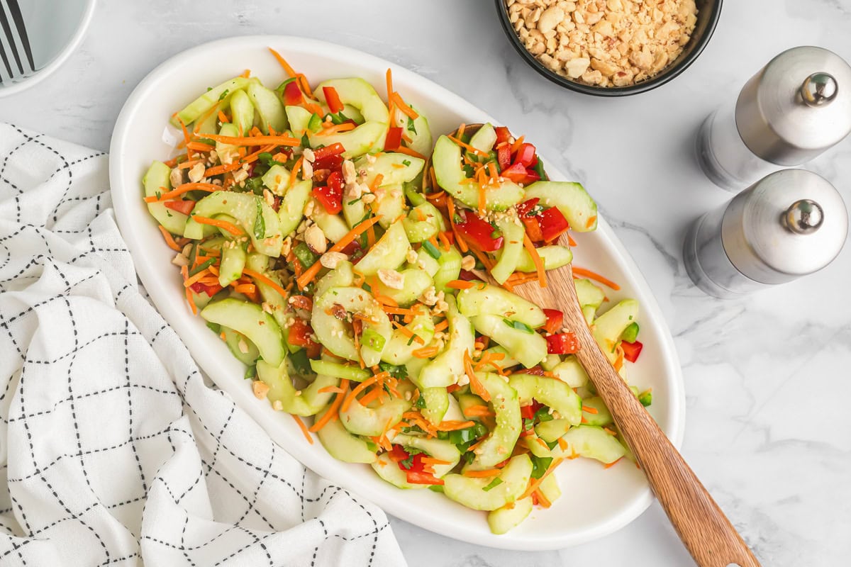 A bowl of Asian cucumber salad.