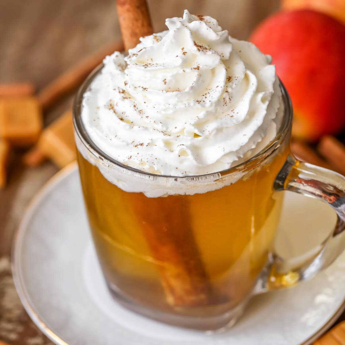 Caramel Apple Spice drink topped wtih whipped cream.