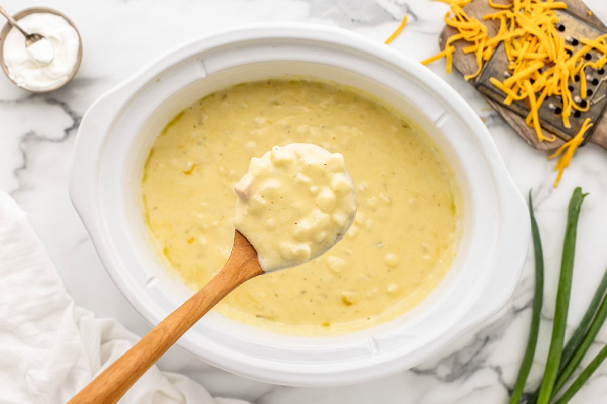 Cheesy potato soup recipe in crock pot.