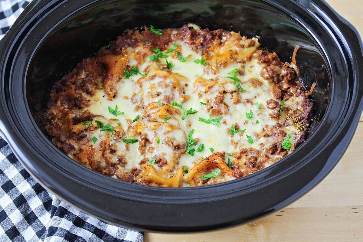 Lasagna made in the crockpot.