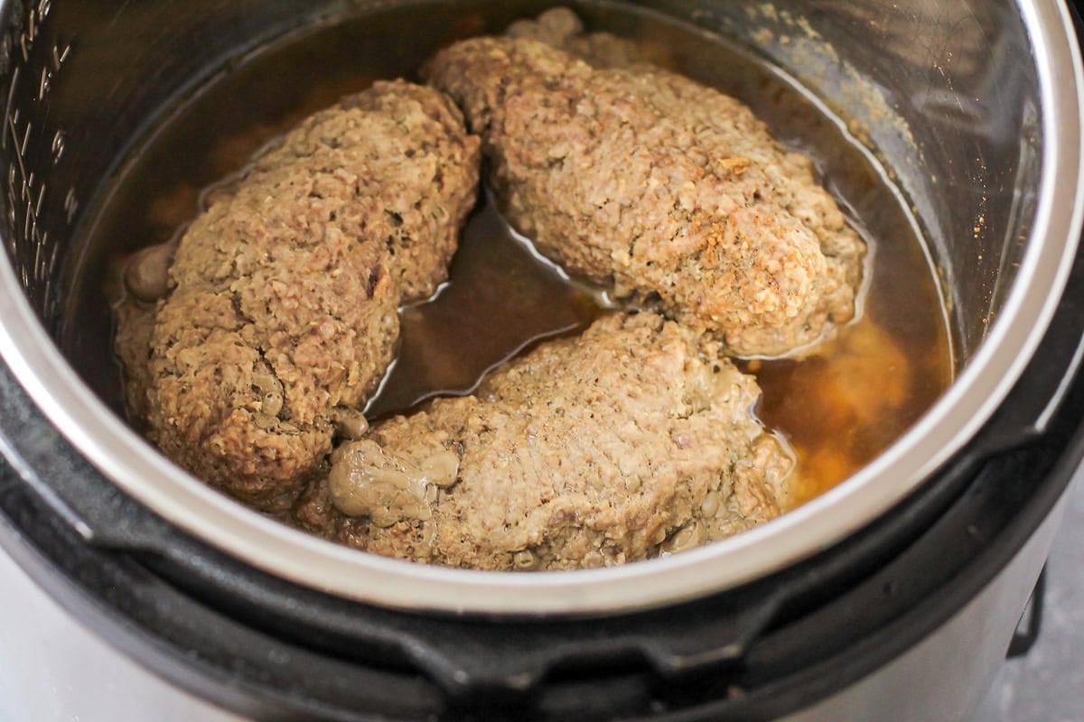 Ground beef cooked in an instant pot.