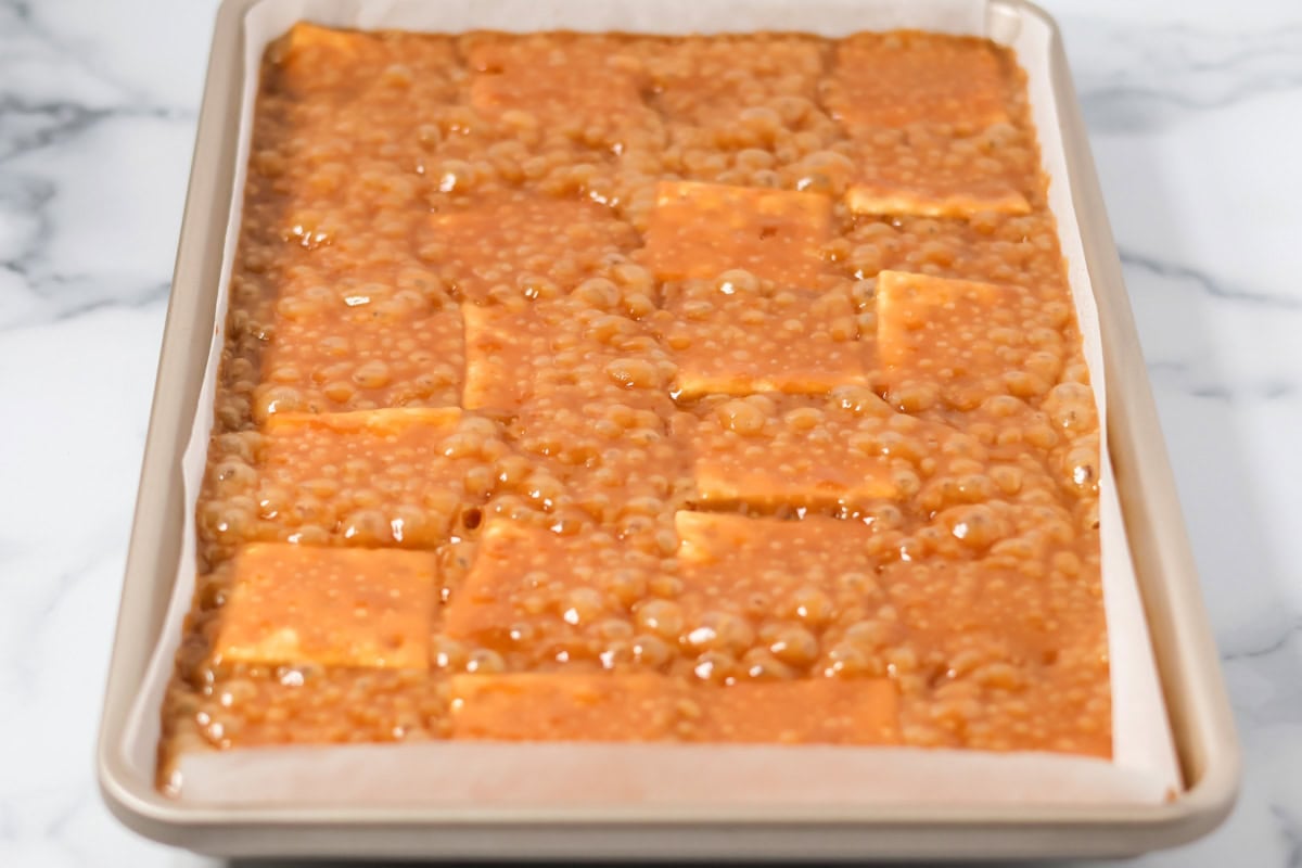 Baked toffee over saltine crackers.