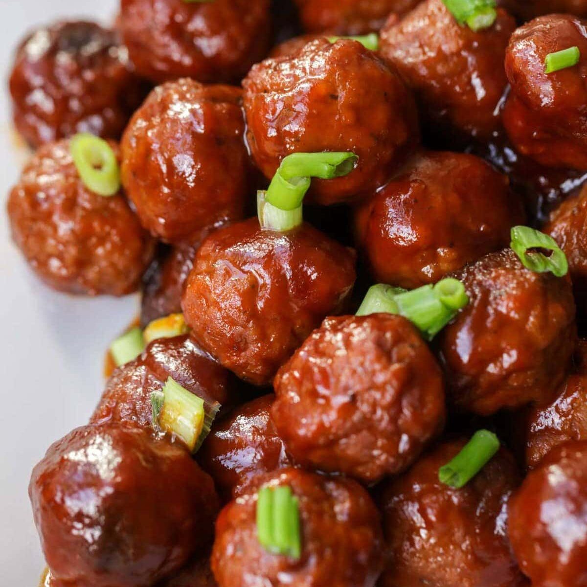 Close up of grape jelly meatballs.