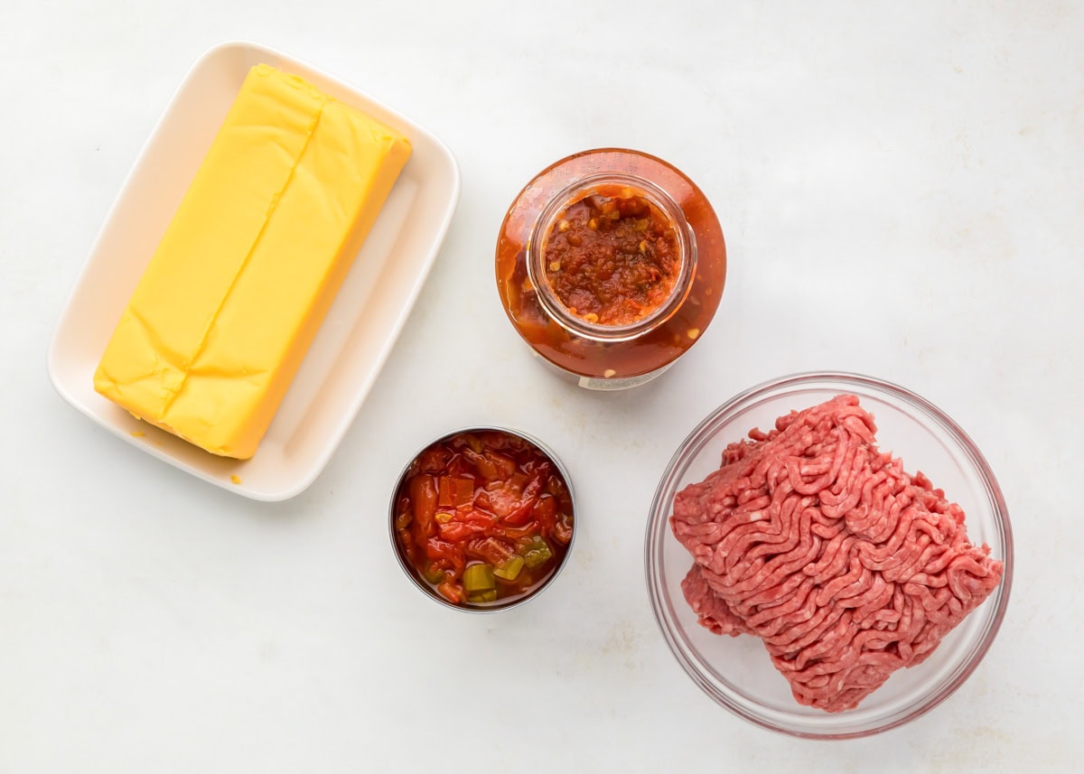 Ingredients for hamburger dip on counter.