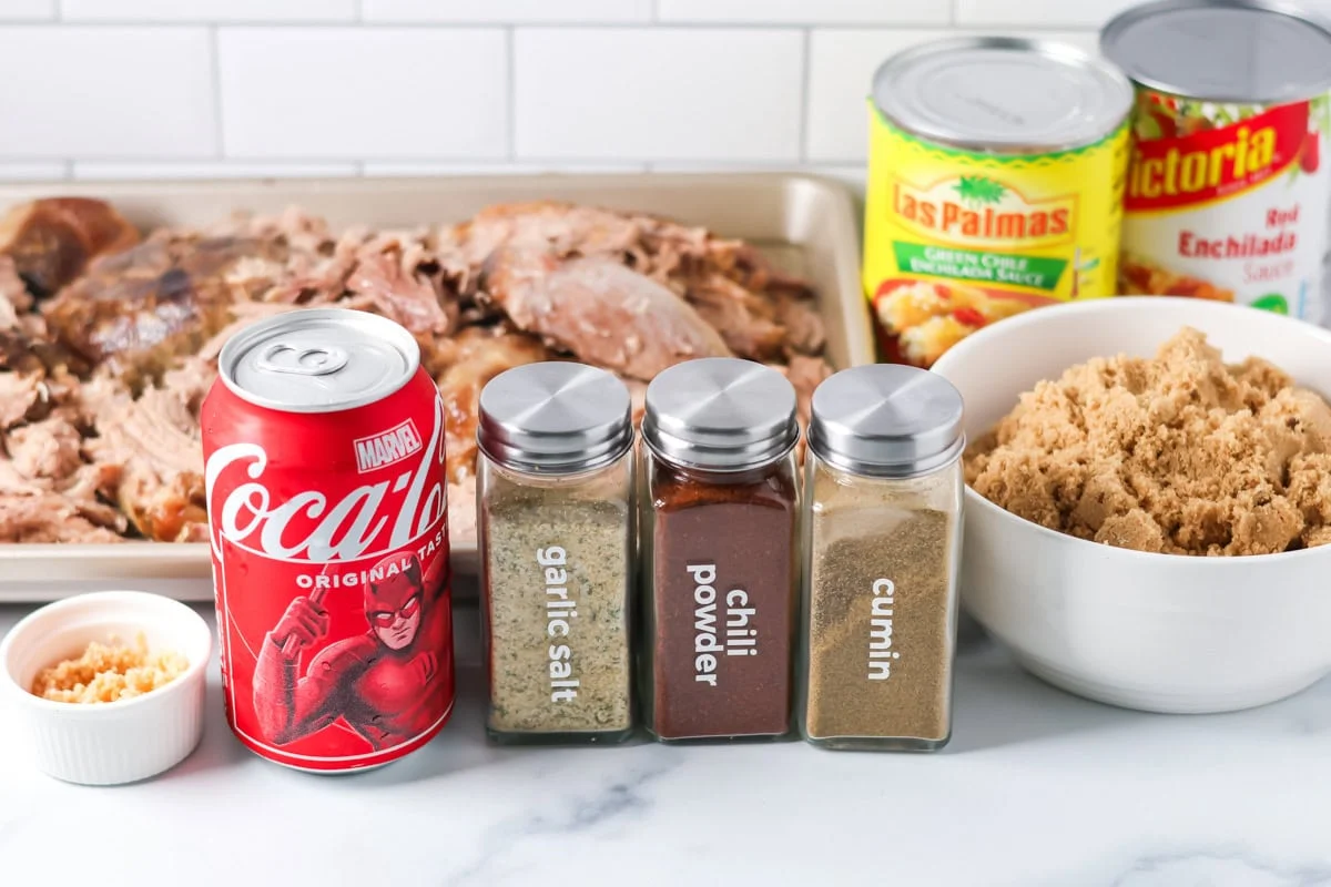 Ingredients for Cafe Rio sweet pork on a white countertop.