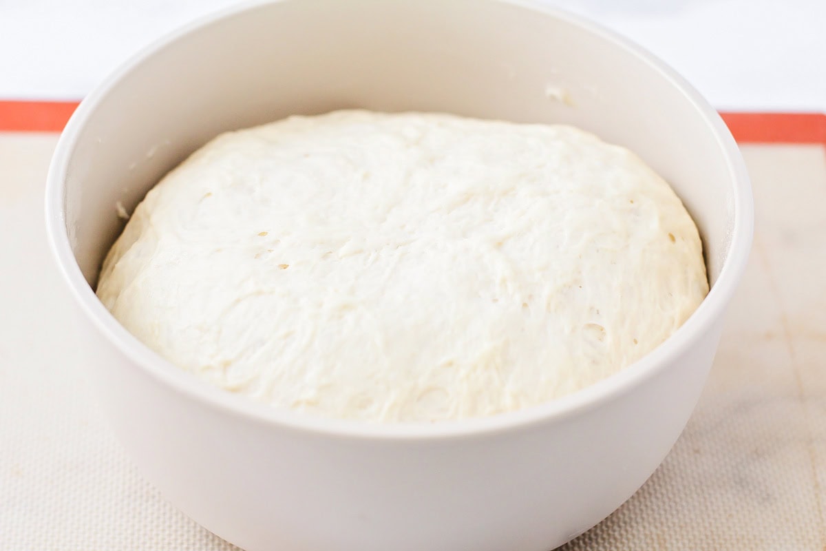 Dough in a bowl rising.