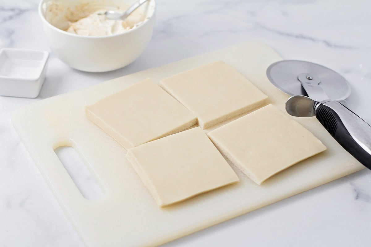 Cut wrappers on a cutting board.