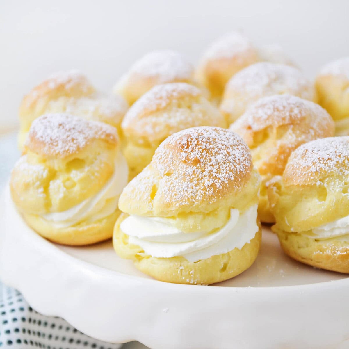 Close up image of homemade cream puffs recipe.