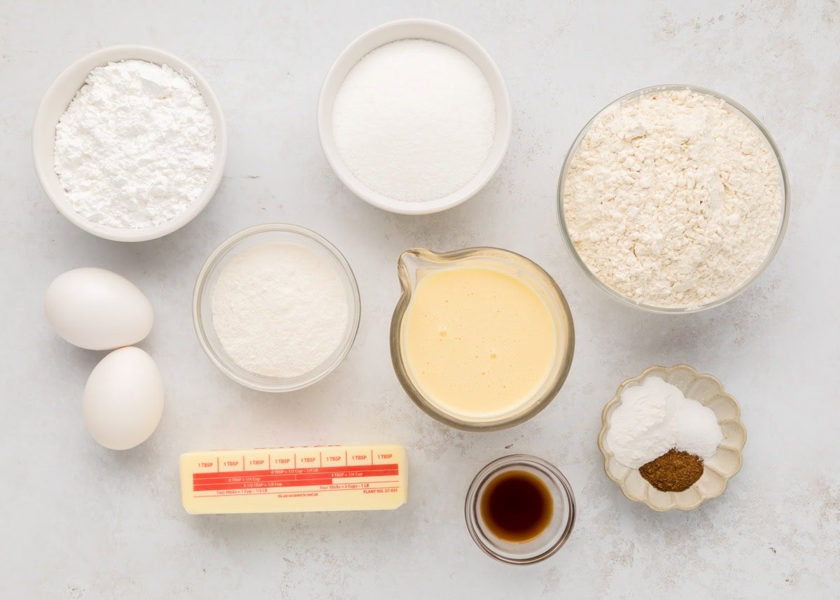 Ingredients for eggnog bread on counter.