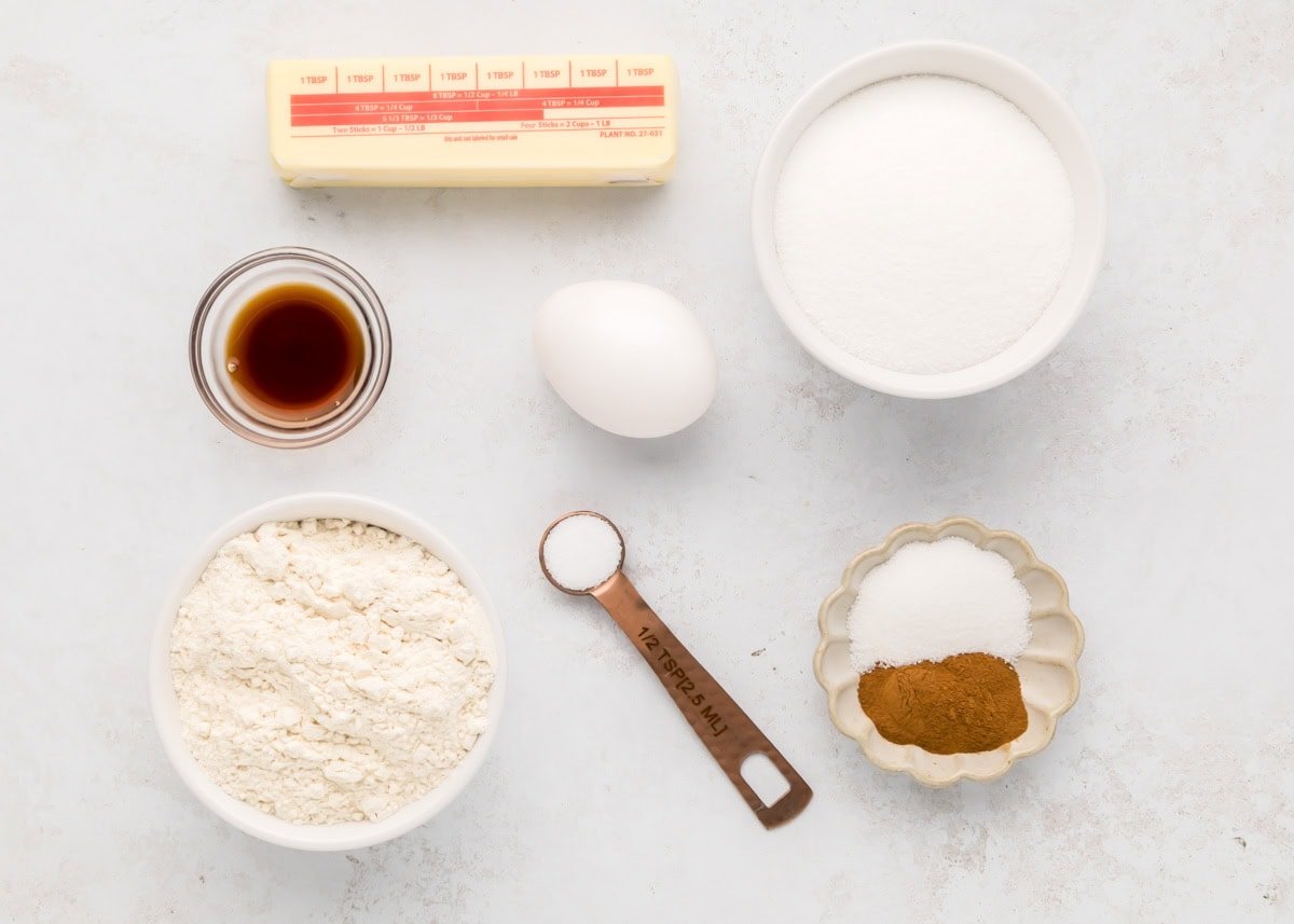 Ingredients for snickerdoodle blondies on counter.