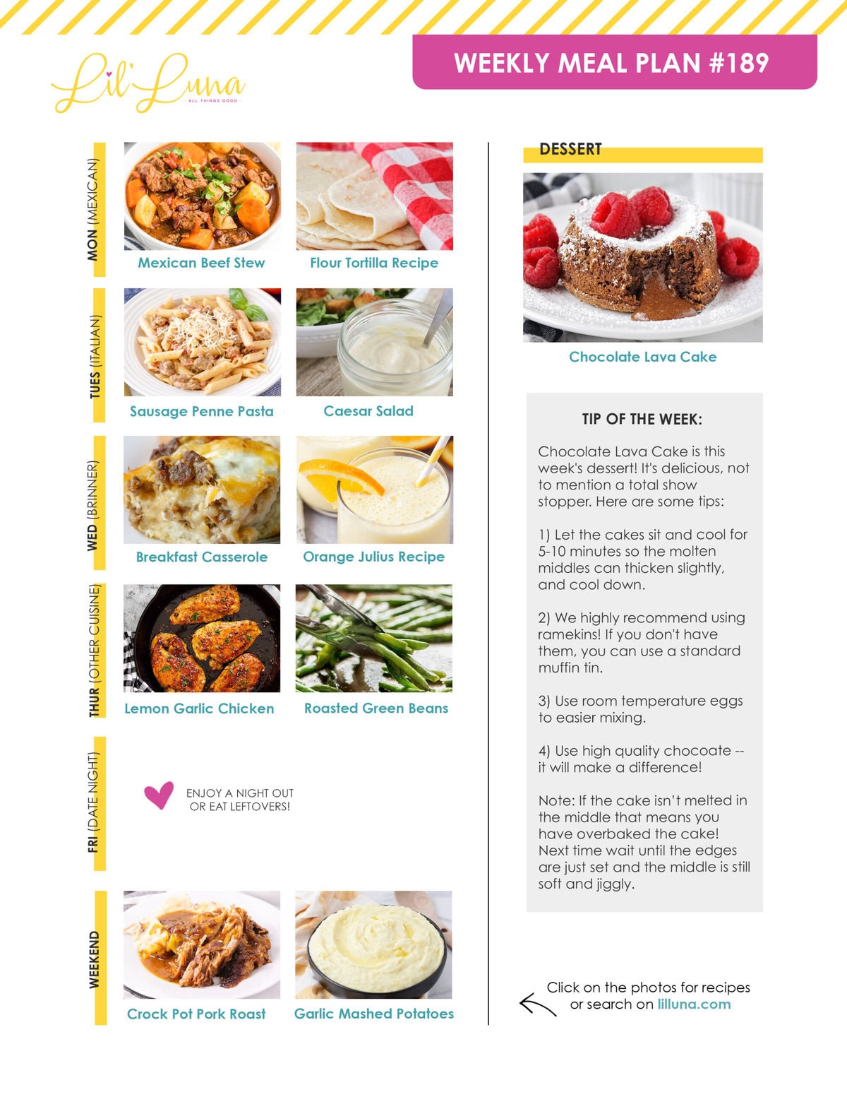 Meal plan 189 graphic.