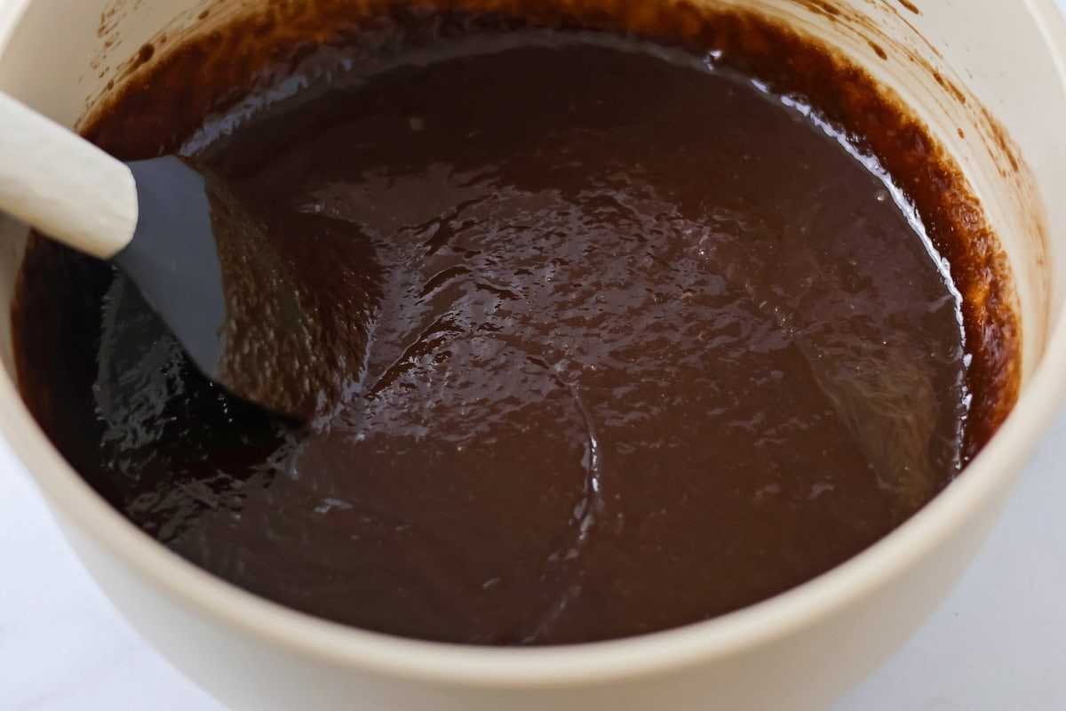 Chocolate cookie batter in a bowl.