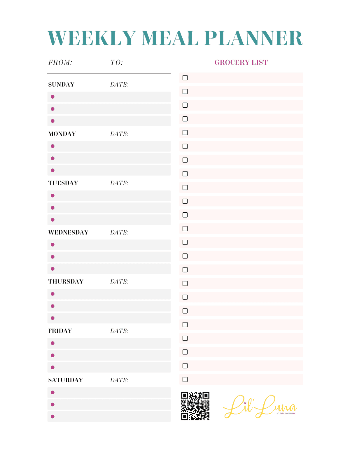 Weekly meal plan printable.