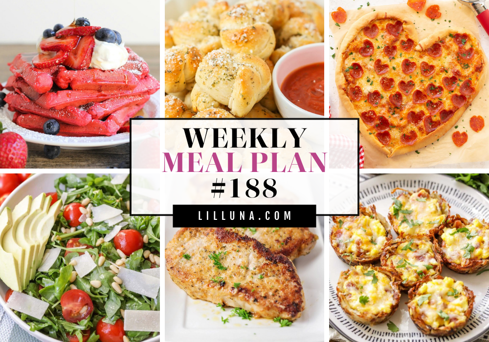 A collage of multiple recipes included in Meal Plan 188.