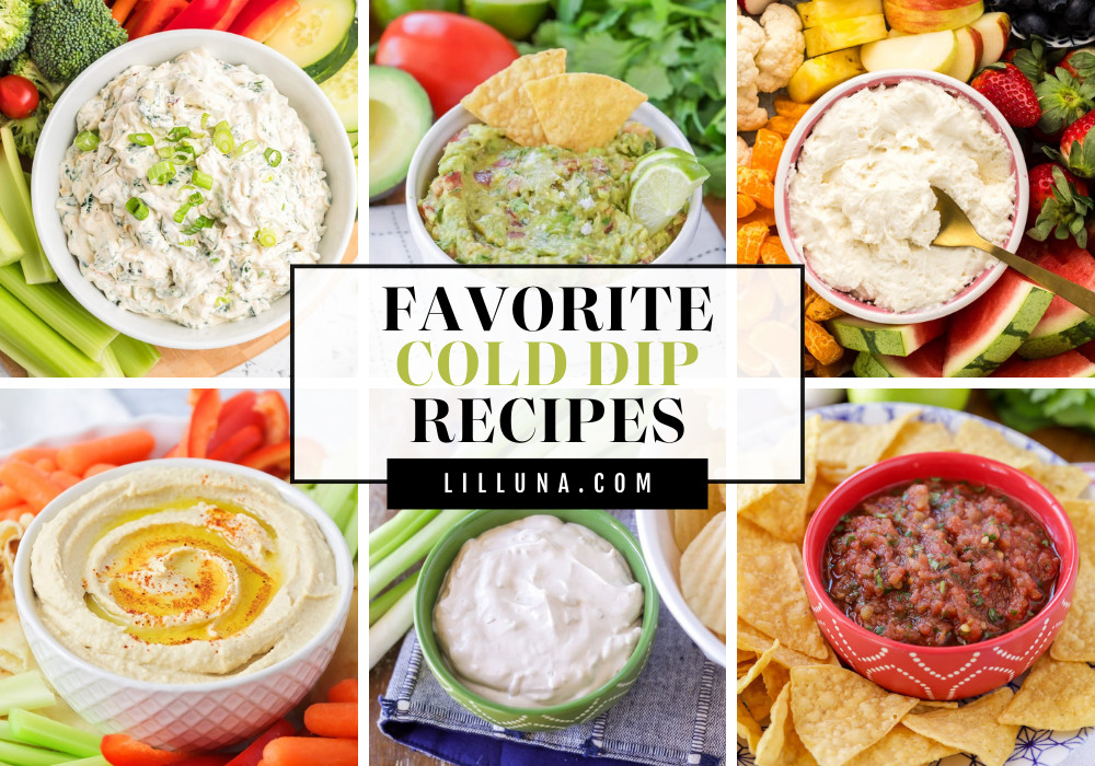 Collage of cold dip recipes.