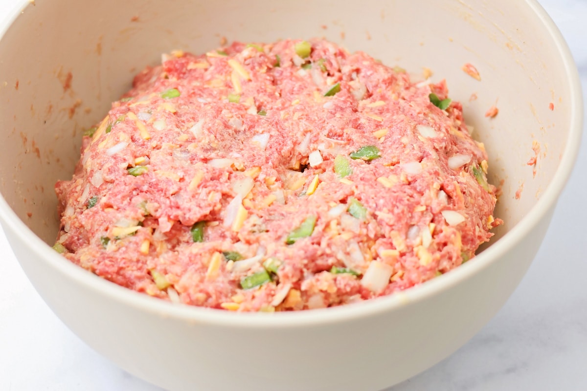 Meatloaf mixture in a bowl.