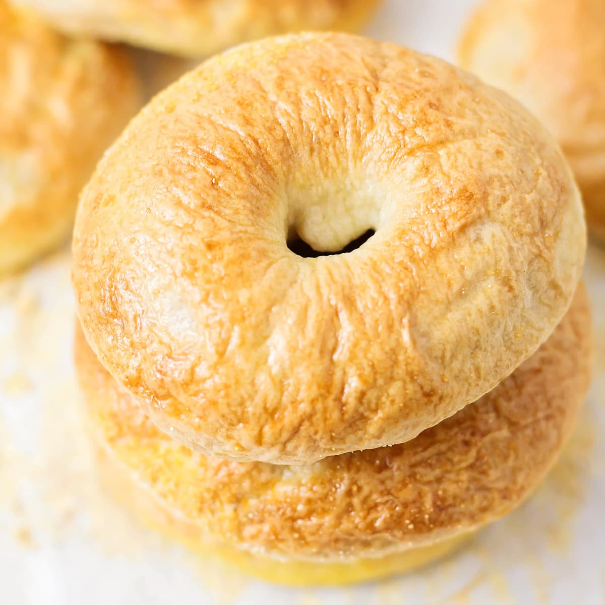 Top view of a stack of bagel recipe.