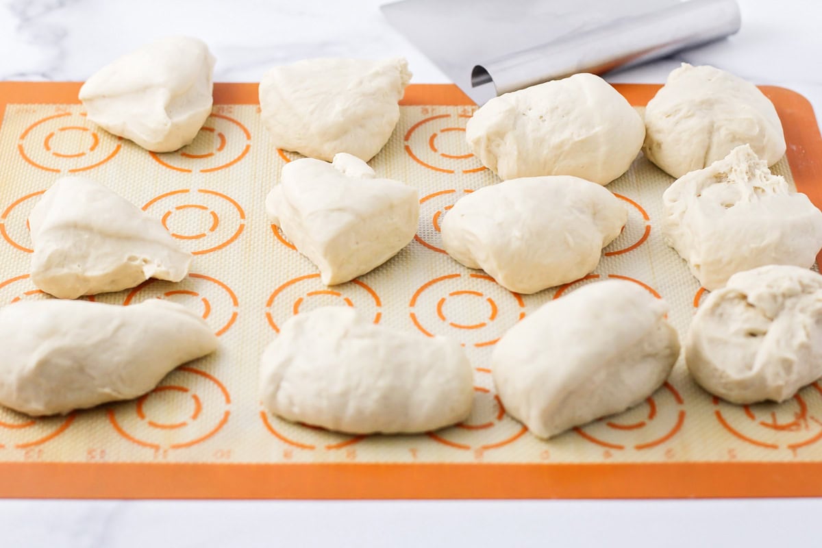 Dough balls on a silpat mat.