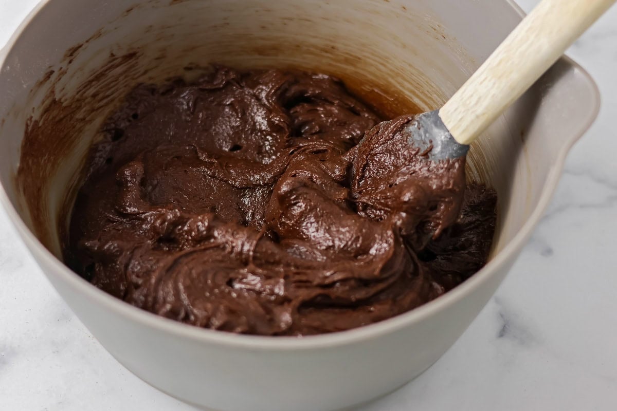 Brownie batter in a bowl.