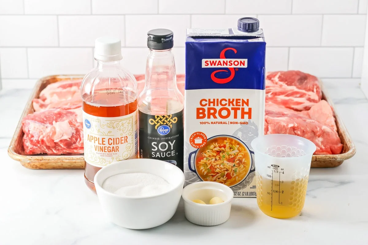 Ingredients for easy ribs on a kitchen counter.