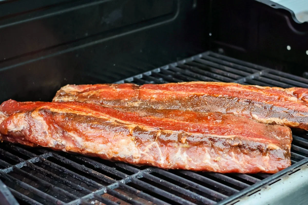 Ribs being grilled.
