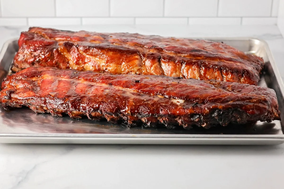 Grilled easy ribs basted in bbq sauce.