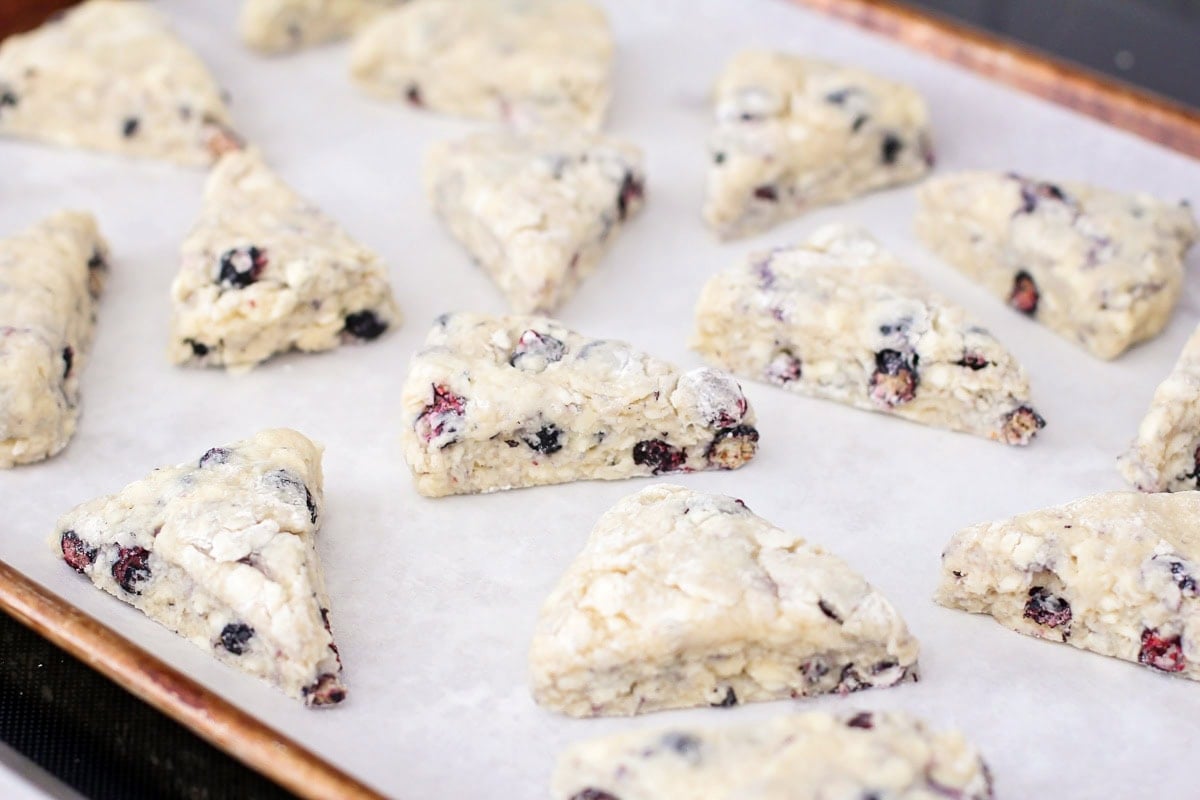 Scone dough cute into triangles.