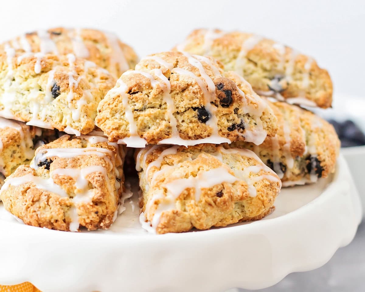 A plate of lemon blueberry scones.