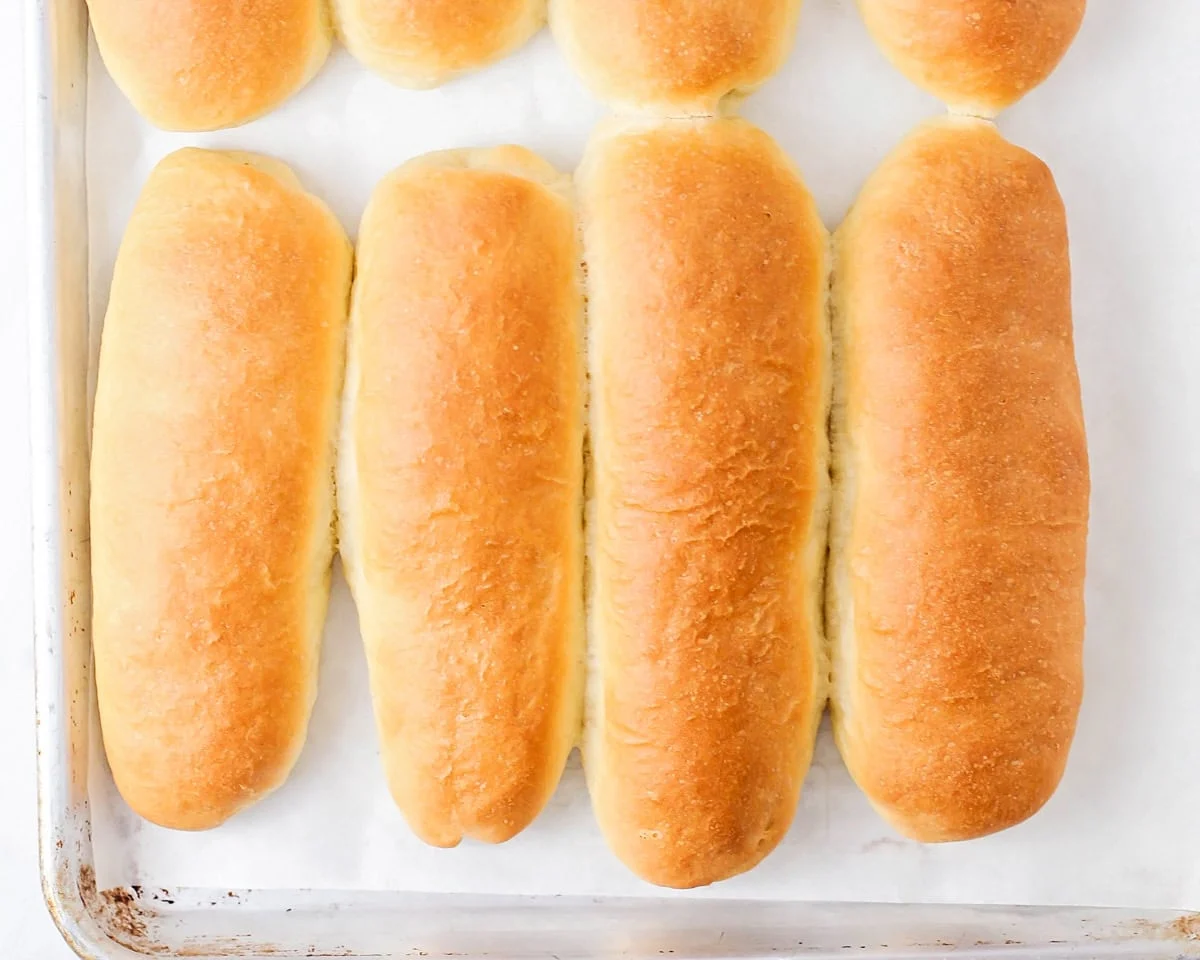 A tray of homemade sub roll recipe.