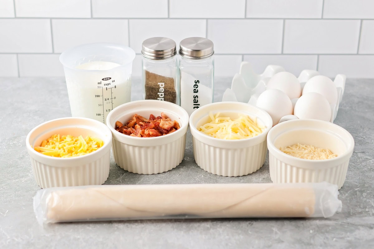 Ingredients for the best quiche recipe sitting on the counter.
