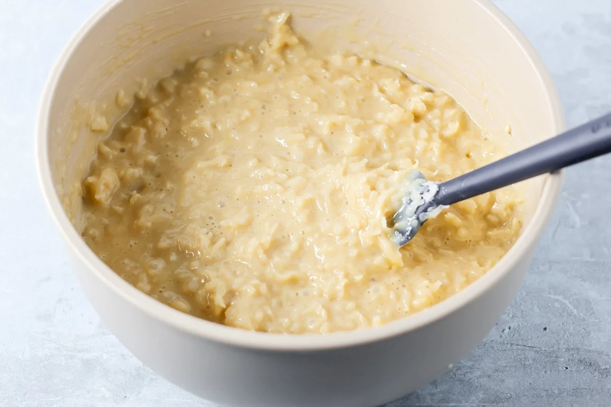 Coconut filling in a mixing bowl.