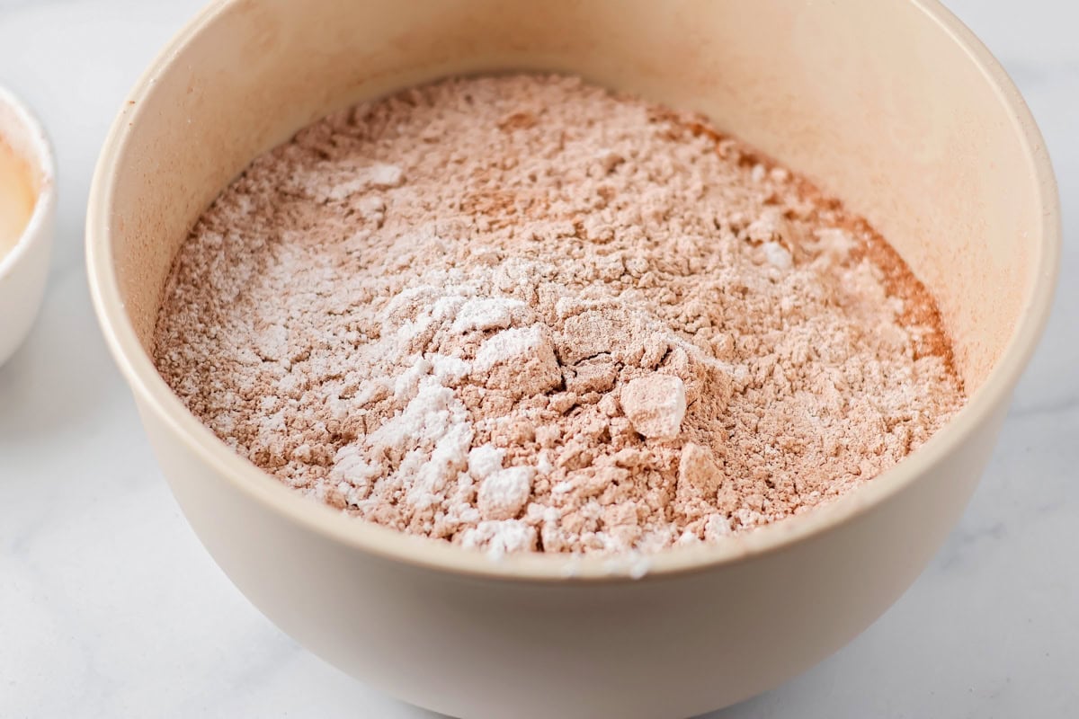 Sifted ingredients in a bowl.