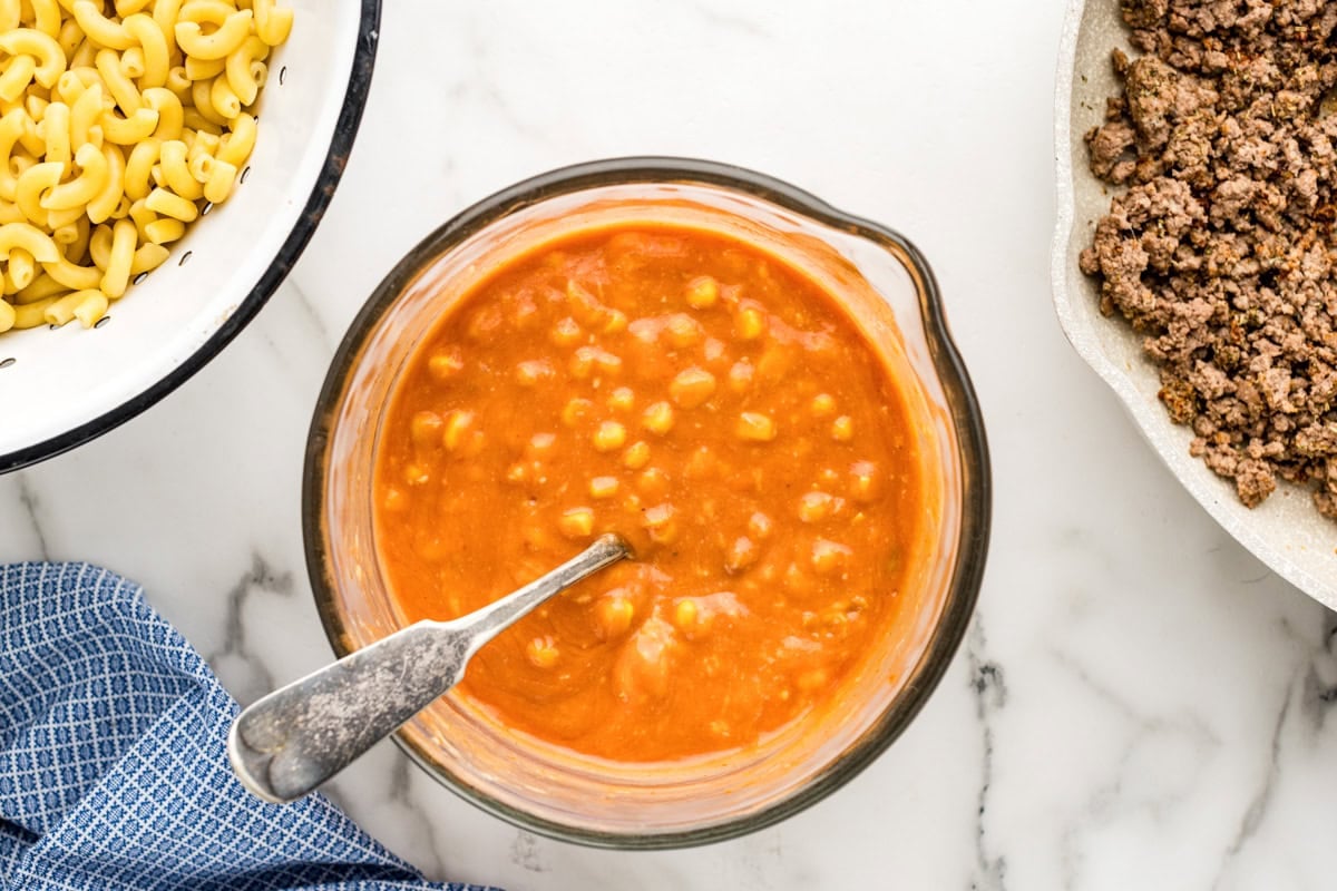 Sauce mixed in a glass bowl.