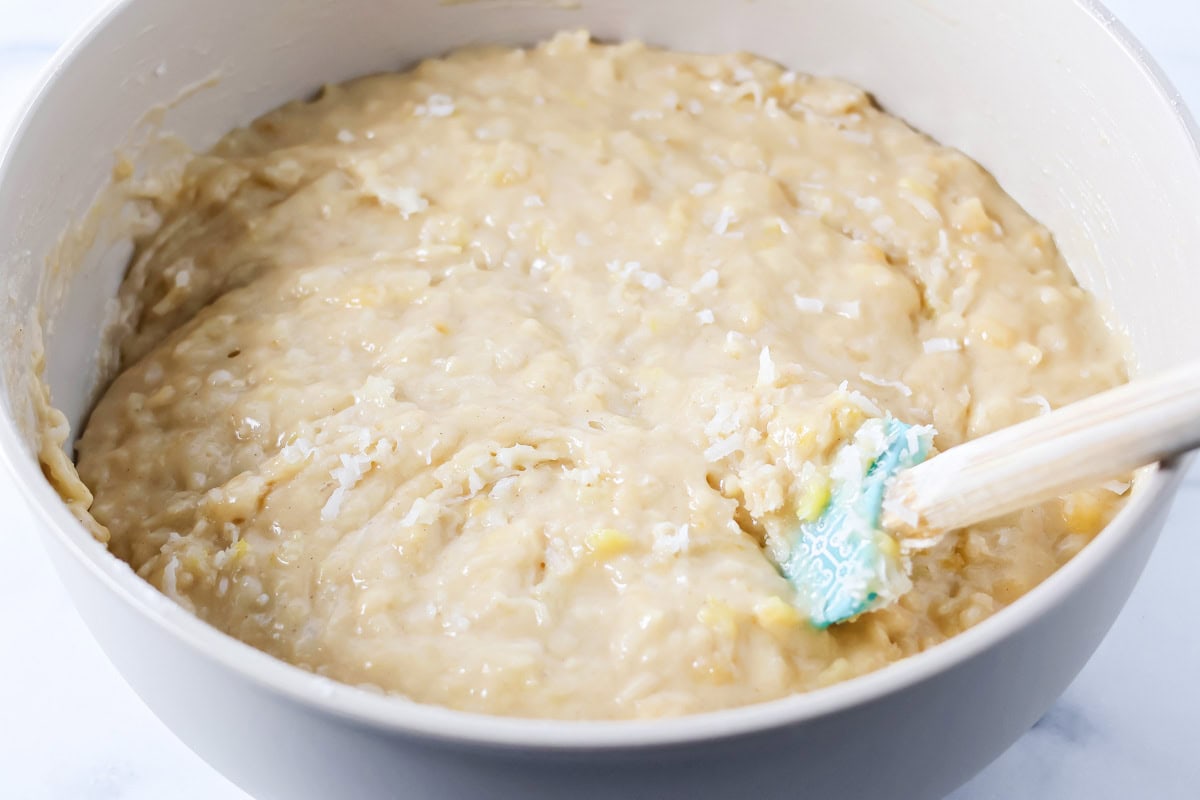Bread batter in a bowl.