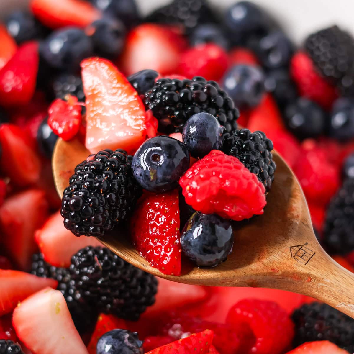 Close up of honey lime fruit salad.