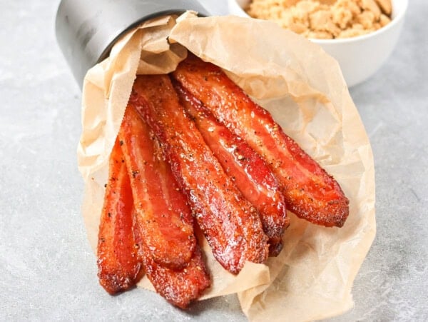 Slices of candied bacon.