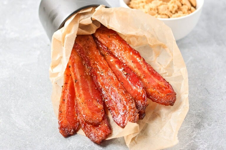 Slices of candied bacon.
