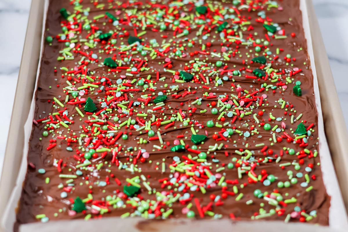 Sprinkles on top of Christmas crack recipe.