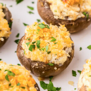 Multiple stuffed mushrooms.
